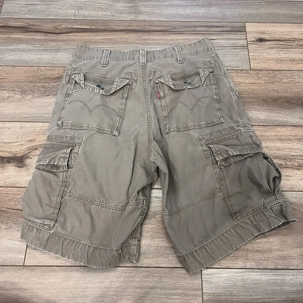 Vintage Y2K Levi's Brown Cargo Utility Shorts Baggy Workwear Skater Grunge Sz 32